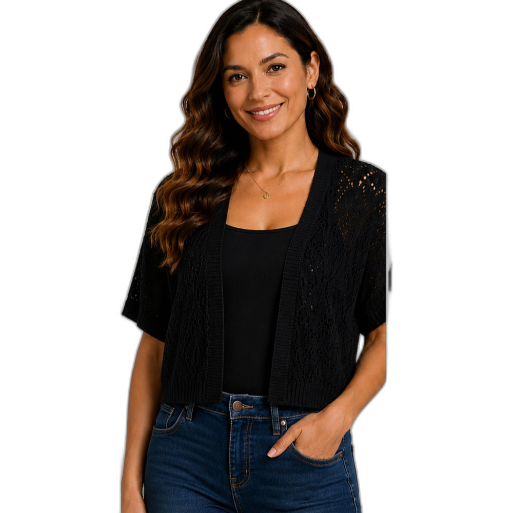 Alexis Taylor lightweight Short-Sleeve Cropped Cardigan Sweater - Size Large